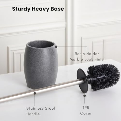 Clasin Home Toilet Bowl Brush and Holder with Stainless Steel Long Handle, Toilet Scrubber Brush with Durable Base, 360° Deep Cleaning Bristles for Bathroom, Compact Set for Small Space (Gray) - color: Gray
