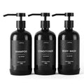 Shampoo and Conditioner Dispenser Set of 3,Refillable 21oz Shampoo Bottles with Non-Slip Protective Silicone Pad,Shower Soap Dispenser with Waterproof Labels for Bathroom (Black) - color: Black Bottles +Black Pumps