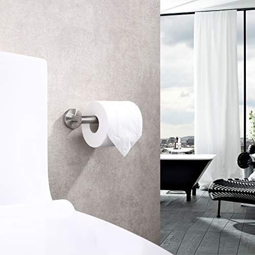 TASTOS Brushed Nickel Toilet Paper Holder SUS304 Stainless Steel, Modern Round Tissue Roll Holders Wall Mount, Toilet Paper Roll Dispenser Bathroom 5 inch TP Holder for Kitchen Washroom - color: Brushed Nickel