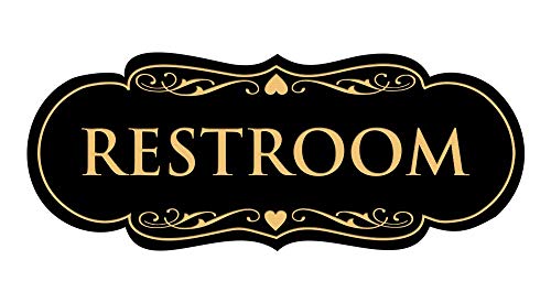 All Quality Designer Restroom Wall or Door Sign - Bathroom Signage | Durable Plastic and Easy Installation | (Multipacks) - color: Black / Gold, size: 2" x 5" - Small (1 Pack)