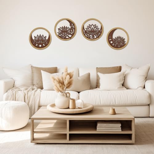 TOARTi 4PCS Buddha Brown Lotus Wooden Wall Art Vintage Mandala Lotus Wall Decor for Living Room Office Bathroom Artwork Indian Mandala Flower Hanging Plaque Abstract Mandala Wood Sign for Yoga Room - color: Mandela Wooden Wall Art