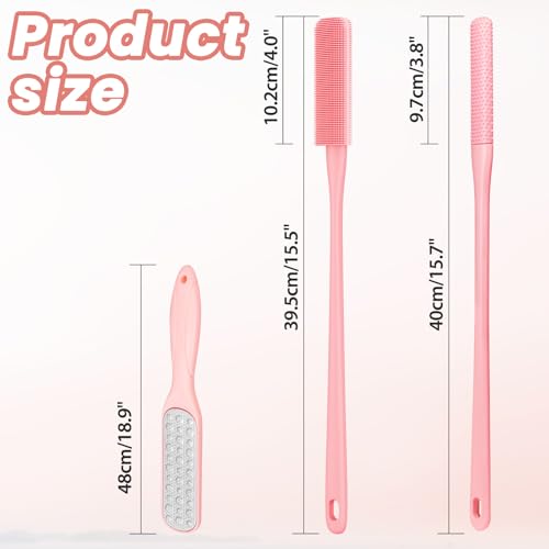 Pack of 3 Silicone Toe Cleaning Brush,Soft Brush Foot Scrubber Long Handle Bathroom Shower Bath Brush Wet and Dry Use for Seniors,Elderly, Men and Women (Pink) - color: Pink