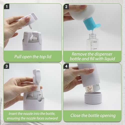 4 in 1 Travel Dispenser Bottle with Cleaning Brush,4 Pack 30ml Leak Proof Refillable Travel Size Toiletries Containers for Shampoo Conditioner,Portable Travel Bottles Set for Vacation Camping & Gym - color: Green
