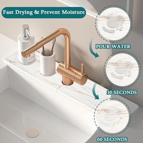 Mrcrypos Stone Faucet Mat for Kitchen Sink, 23.6" Fast Drying Sink Splash Guard White Marble Diatomite Mat Around Faucet Absorbent Stone Tray for Kitchen Bathroom Counter - size: 23.6" x 3.9"