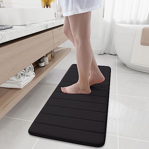 Buganda Memory Foam Bath Mat, 47" x 17", Ultra Soft Bathroom Rugs, Water Absorbent and Machine Washable Bath Rug Runner for Bathroom, Shower, and Tub, Black - color: Black, size: 47" X 17"