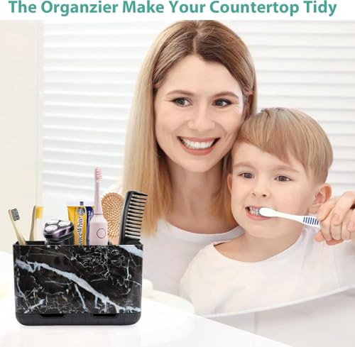 Boperzi Black Toothbrush Holder for Bathroom Toothpaste Organizer Countertop, Detachable Anti-Slip Marble Toothpaste Storage Caddy 6 Slots with Drainage Holes for Makeup Brush Razor Stand - color: Black Marble Color