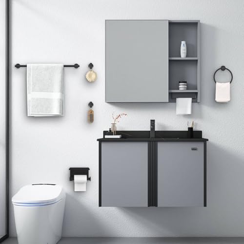 Matte Black Towel Bar Set 5 Pieces Bathroom Hardware Accessories Set Round Towel Holder Set for Bathroom Upgraded Toilet Paper Holder Stainless Steel Wall Mounted Towel Rack Set,23.6 Inch - color: Black