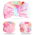 WSYUB Spa Headband and Wrist Bands, Makeup Headband and Wrist Towels for Washing Face, Fuzzy Bow Headbands, Soft Facial Head Bands, Shower Skincare Hair Sleepover Party Supplies - color: Pink