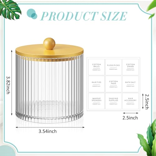 Yaomiao 6 Pcs Ribbed Bathroom Canisters Apothecary Jars with Golden Bamboo Lids and Label Stickers, 18 oz Plastic Canister with Fluted Design for Cotton Ball, Swab, Floss Picks House Storage - color: Golden