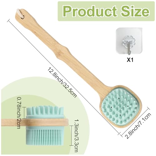 Silicone Back Scrubber for Shower, Silicone Bath Body Brush Loofah with Long Handle, Dual-Sided Shower Brush for Body, Lake Blue Exfoliating Body Scrubber for Men Women, Back Washer for Men with Hook - size: lake blue-1pcs