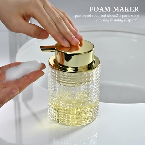 CICUFY Foaming Glass Soap Dispenser,Hand Foam Soap Dispenser for Kitchen & Bathroom-2 Pack（B-Type Clear Glass/Gold Pump） - color: Clear-2 Pcs, style: Foam/Polkadot Pattern/Golden Top