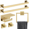 6-Piece Bathroom Hardware Set 23.6 Inch Gold Towel Bar Set Double Towel Bar Towel Ring Coat Hook and Toilet Paper Holder with Shelf Wall Mounted Stainless Steel Bathroom Accessories Set - color: 6-piece Gold