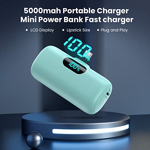 [2-Pack] Mini Portable Charger 5000mAh Power Bank,3A PD USB C Cell Phone Portable Power, LCD Display Battery Pack Compatible with iPhone 17/17 Air/16/16 pro/15/15 pro Max/Android/Samsung/Moto/LG etc - color: green+purple