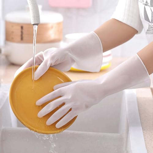 Household Cleaning Gloves 4 Pair Set Waterproof Kitchen Gloves Latex Plastic Steel Protection for Home Dishwashing and Bathroom Cleaning Size S White