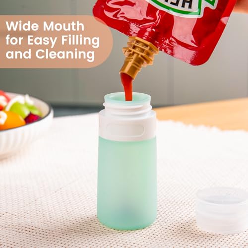 MICEBAY Condiment Squeeze Bottles for Sauces, 2-oz Mini Silicone Salad Dressing Container to Go with Reusable Sandwich Bag, Leakproof Ketchup Bottle for Bento Lunch Box, 4 Pack, Candies - color: Candies, size: 2 OZ