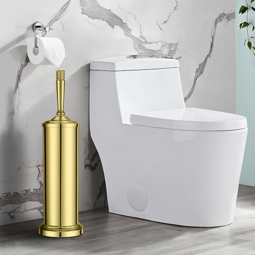 Stainless Steel Toilet Brush and Holder,Gold Toilet Bowl Brush with Long Handle for Bathroom,Toilet Brushes-Space Saving,Covered Brush, Durable, Deep Cleaning,Splash Resistant - color: Gold01