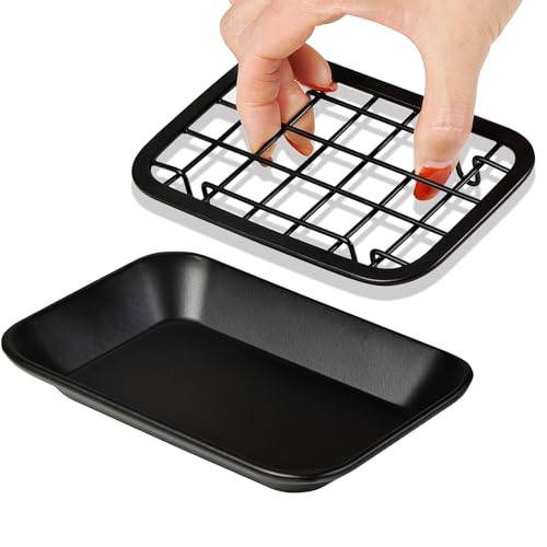 SheeChung Kitchen and Bathroom Soap Dish Tray - Metal Soap Dish Tray with Drainage Grid and Holder for Kitchen Sink Countertops to Store Soap, Sponges, Scrubbers - Rust Resistant (1 Pack, Black) - color: Black