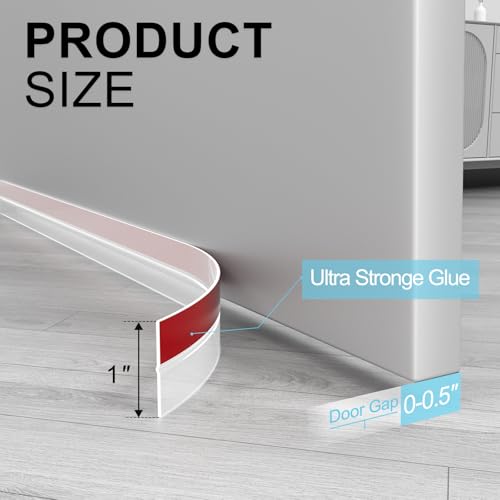 Elvone Weather Stripping Door Seal for Door Frames, 20 Ft x 1 in, Clear | Self-adhesive flexible silicone seal tape for door frame gaps and window gaps. block drafts, dust, and noise - color: Clear, size: 20ft (1" W x 3/64 "T)