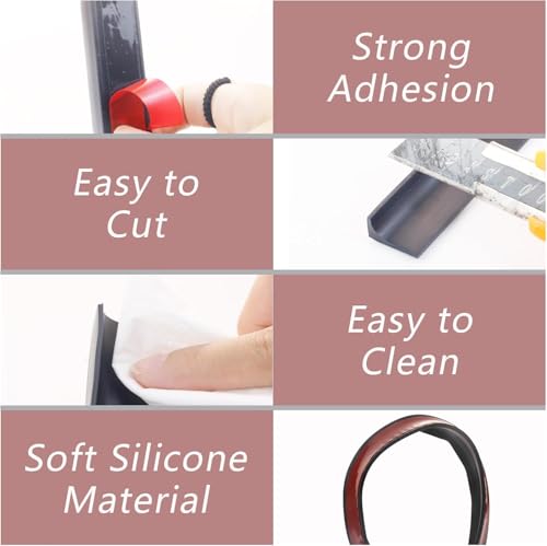 78 Inch Shower Threshold Water Dam, Silicone Barrier Shower Door Bottom Seal Strip, Self Adhesive Waterproof Barrier, for Kitchen Countertop Sink, Cooktop, Bathroom (Black) - color: Black, style: 78in