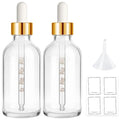 Bumobum 2 Pack, 2 oz Golden Cap Clear Glass Eye Dropper Bottle with Labels and Funnel, Leakproof Tincture Bottle with Measured Dropper for Essential Oils Bottles - color: Clear Golden Cap