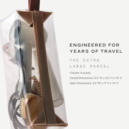 Cadence Parcel - Clear Travel Kit with Zipperless Magnetic Closure - Chestnut, Extra Large - Durable, Leak-Resistant and TSA Approved Toiletry Bag - Modular Organization - Recycled TPU (4 Qt) - color: Chestnut, size: Extra Large