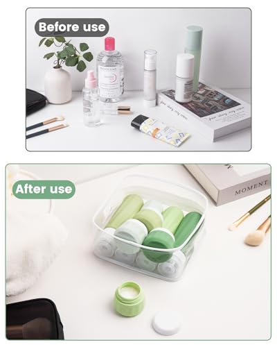 Mrsdry Travel Size Toiletries 10 Pack, TSA Approved 3oz & 1oz Silicone Refillable Containers with Clear Travel Bag - color: Water Green, size: 3oz bottle 1oz jar