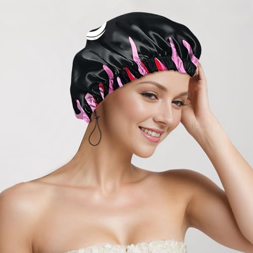 2 PCS Shower Cap Reusable Waterproof Adjustable Double Layer Elastic Dry Hair Bathing Caps Aesthetic Cute for Women Girls-Shout Heart - color: H-19-Shout Heart