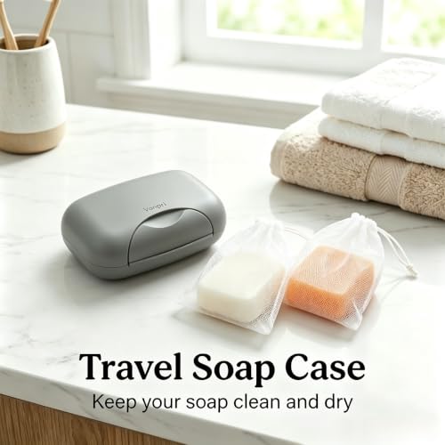 Soap Holder Container, Vonpri Portable Bar Soap Saver Scrubber Case for Bathroom and Kitchen (Grey) - color: Grey