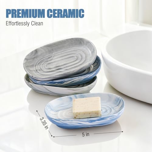 OTHIX Blue Ceramic Soap Dish with Unique Marble Texture, Decorative Bar Soap Holder for Bathroom and Kitchen, Cute Soap Dishes for Bar Soap, Jewelry, Family, Valentines Day Gifts (Blue Texture) - color: Blue Texture