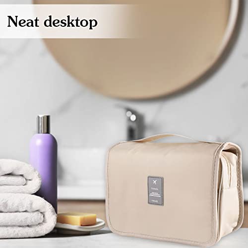 Pengxiaomei Toiletry Bag for Women, Waterproof Hanging Cosmetic Bag Portable Travel Makeup Pouch Multifunction Handle Bathroom Bag for Teen Girl Summer Camp (Beige) - color: Beige
