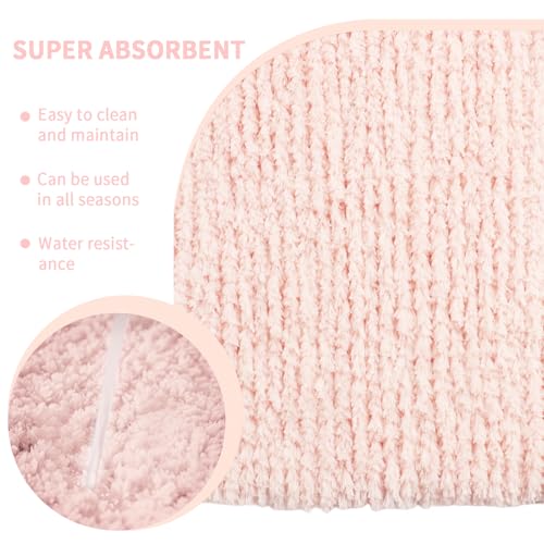 Bathroom Rugs Sets 3 Piece with Adjustable Toilet Seat Cover 17.5"x 15" Machine Washable Bath Rug Set with TPR Non Slip Rubber Backing Solid Bath Mat Set for Luxury Bathroom Decoration - color: Light Pink