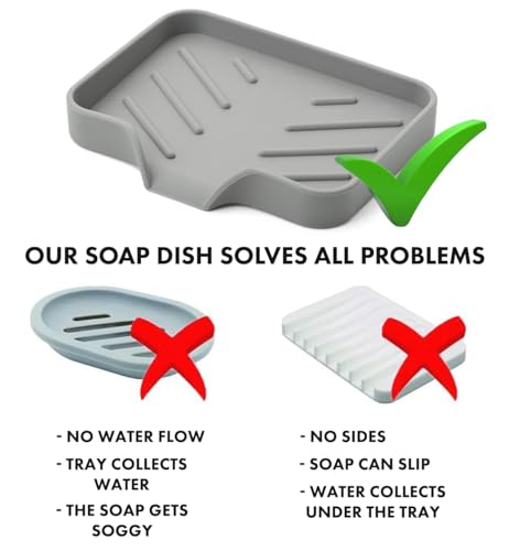 Silicone Soap Bar Holder: Premium Gray Self-Draining Soap Dish - Elegant Shower & Bathroom Solution - color: Gray, size: S(4.7X3.5) 1 PC