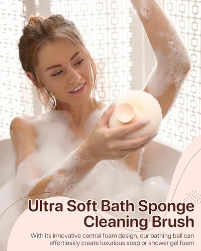 Super Soft Sunflower Suction Cup Bath Sponge loofah, 2026 Upgraded 2-in-1 Sunflower Ball Exfoliating Bath Sponge Cleaning Brush, Mesh Shower Body Sponge Accessories for Women, Men Shower (4 Color) - color: Blue+pink+purple+white