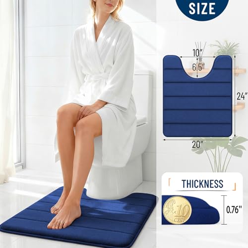 OLANLY Memory Foam Toilet Rugs U Shaped 24x20, Super Soft Absorbent Contour Bath Rugs, Quick Dry Machine Washable Toilet Mat, Bathmat Carpet, Bathroom Home Decor Accessories, Twilight Sapphire - color: Twilight Sapphire, size: 24" X 20" Contour Rug