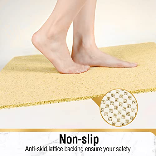 HITSLAM Non Slip Bathtub Mat 24 x 24 Inch, Extra Long Bath Mat for Tub, Soft PVC Loofah Shower Floor Mat with Drain, Quick Drying Bathroom Tub Mat for Wet Area, Without Suction Cup, Beige - color: Beige, size: 24" x 24" (Square)