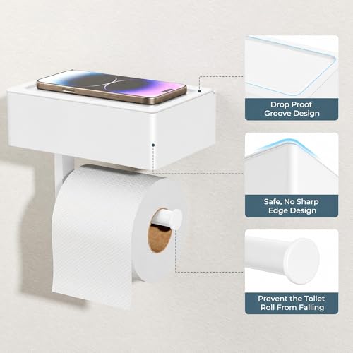 FORIOUS Toilet Paper Holder with Shelf, Sanitary Napkin Receptacle Tampon Holder, Wall Mount Toilet Paper Holder with Storage, Flushable Wipes Dispenser Fits for Bathroom Commercial(1, White) - color: White, size: 1 Pack-8" (L)