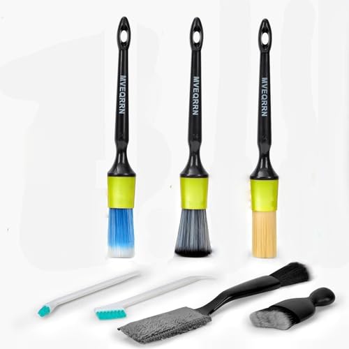 MVEQRRN 7PCS Car Detailing Brush Set,Boars Hair Detail Brush kit(Green) | Ultra Soft No Scratch, Car Dust Brush, Interior Detailing Brushes Kit, Detail Brushes Car Detailing for Interior Exterior - color: 7PCS detailing brush green