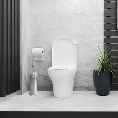 Splash Home Buena Stainless Steel Toilet Brush with Holder, Bowl Scrubber with Durable Cleaning Bristles, Hidden Brush with Splash Protective Disc Design - Chrome - color: Chrome