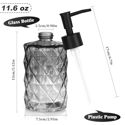 Glass Soap Dispenser with Plastic Pump, 1 Pack 11oz Gradient Diamond Design Black Soap Dispenser for Dishwashing Liquid, Lotion Shower Gel - color: Gradient Black
