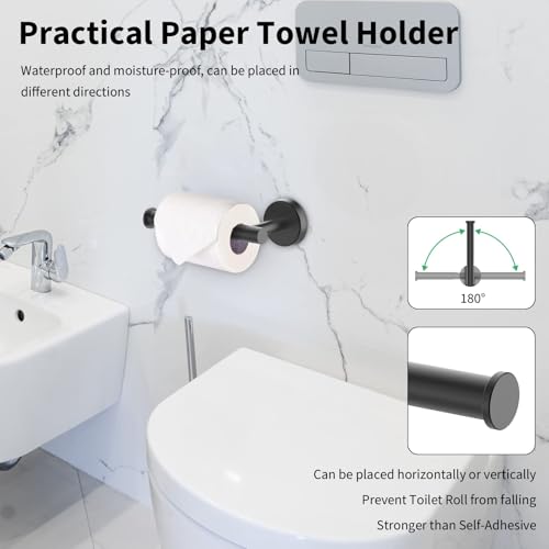 Newfun 10-Pieces Bathroom Hardware Set, Includes 24 Inch Towel Racks for Bathroom Wall Mounted, Toilet Paper Holder, Towel Hooks for Bathrooms, Towel Rings for Bathroom Wall (Matte Black) - color: Matte Black-ring