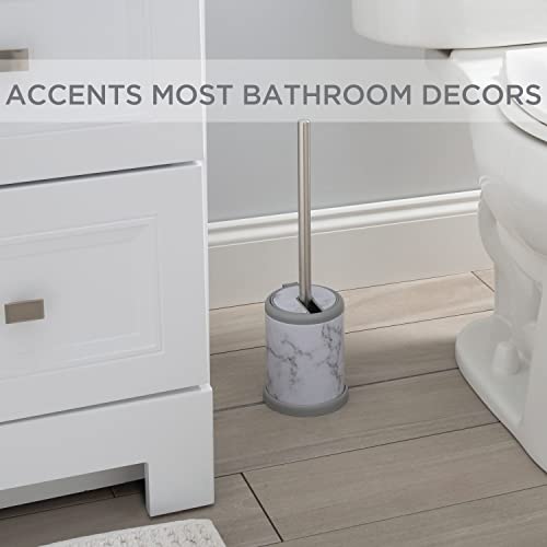 Bath Bliss Toilet Brush and Holder | Self Closing Lid | 360 Degree Brush Head | Bathroom Cleaning | Compact Size | Storage and Organization | Marble - color: Marble, size: 1 Pack
