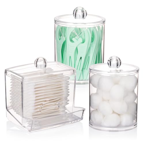 Tbestmax Qtips Dispenser Bathroom Container, 10/12 oz Big Cotton Ball Holder, Clear Plastic Apothecary Jar Organizer for Storage Cotton Swab, Floss Picks - color: 12oz&10oz Clear