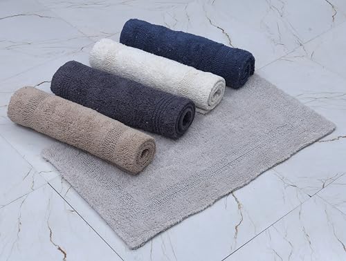 WOVEN ST. Reversible Tufted Bath Rugs | Area Rugs for Spa, Vanity Shower, Bathrooms, Kitchen, Bedroom | Water Absorbent | 100% Cotton | Pack of 2 | 17’’ x 24’’ & 21’’ x 34’’ Inches | Light Grey - color: Light Grey, size: 17" x 24" (Rectangular) + 21" x 34