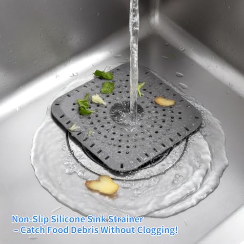 Premium Silicone Shower Drain Cover Hair Catcher, 3 Pack with Clean-Out Tool & Drain Clog Remover, Bathroom Sink Strainer - Flexible & Durable for Tub Shower, Bath, Laundry