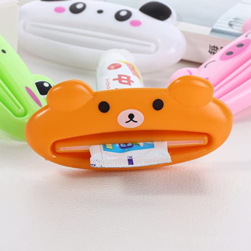 Vctitil 4 Pcs Toothpaste Tube Squeezer Dispenser Bear Frog Panda Pig Cartoon Tube Squeezers Toothpaste Clips Toothpaste Rolling Holder Squeezer