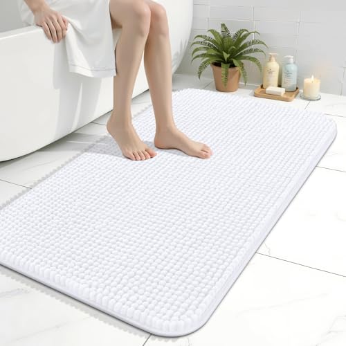 Arotive Bathroom Rugs 36" x 24", Ultra Soft Absorbent Chenille Bath Rugs, Rubber Backing, Machine Washable Bath Mats for Bathroom Floor, Tub and Shower, Home Decor Accessories, White - color: White, size: 36" X 24"