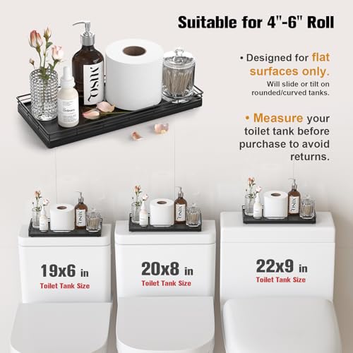 Oak Bathroom Toilet Tank Tray, 13" Wood Back of Toilet Paper Basket Tank Topper Storage, Vanity Tray for Perfume Makeup Candle Toiletry Organizer for Kitchen Coffee Table Silver Tray Decor - color: Silver, size: 13" x 6.5" x 1.5"