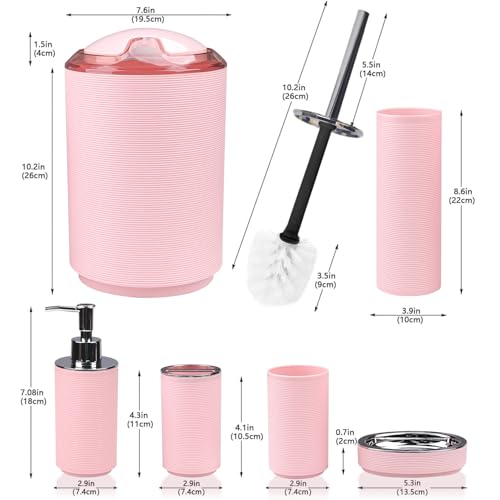CERBIOR Bathroom Accessories Set Bath Ensemble Includes Soap Dispenser, Toothbrush Holder, Toothbrush Cup, Soap Dish for Decorative Countertop and Housewarming Gift (Pink Spiricle) - style: Blush Pink