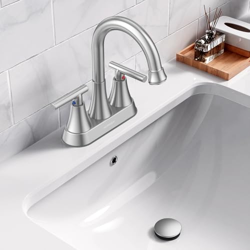 Bathroom Sink Drain with Overflow with Hair Catcher Anti-Clog Sink Strainer | Hurran Bathroom Sink Stopper for 1.65"-1.9" Hole, Plastic Pop-up Drain for Bathroom Vanity Vessel Sink, Brushed Nickel - color: Brushed Nickel