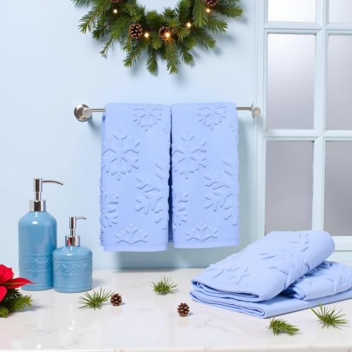 2 Pack Christmas Snowflake Hand Towels 100% Cotton Jacquard Holiday Kitchen Dish Towels Retro Neutral Blue Bathroom Towels Set Gift Seasonal Xmas Winter Bathroom Decor (Blue Snowflake) - color: Blue Snowflake